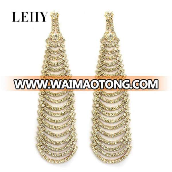 Casting Alloy Glass Crystal Fashion Jewelry Gold-Plated Drop Earrings