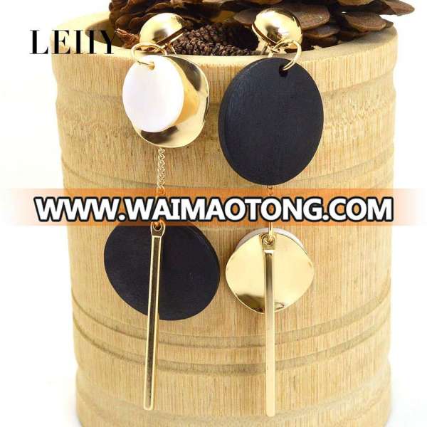 Round Natural Wood & Shell Alloy Fashion Dangle Drop Earrings